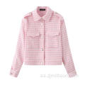 Cheques de rayas rosas tejidas hilado de chaquetas teñidas